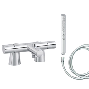 Mitigeur baignoire Simone + pommeau de douche Shift+ rond + flexible de douche lisse + colonnettes