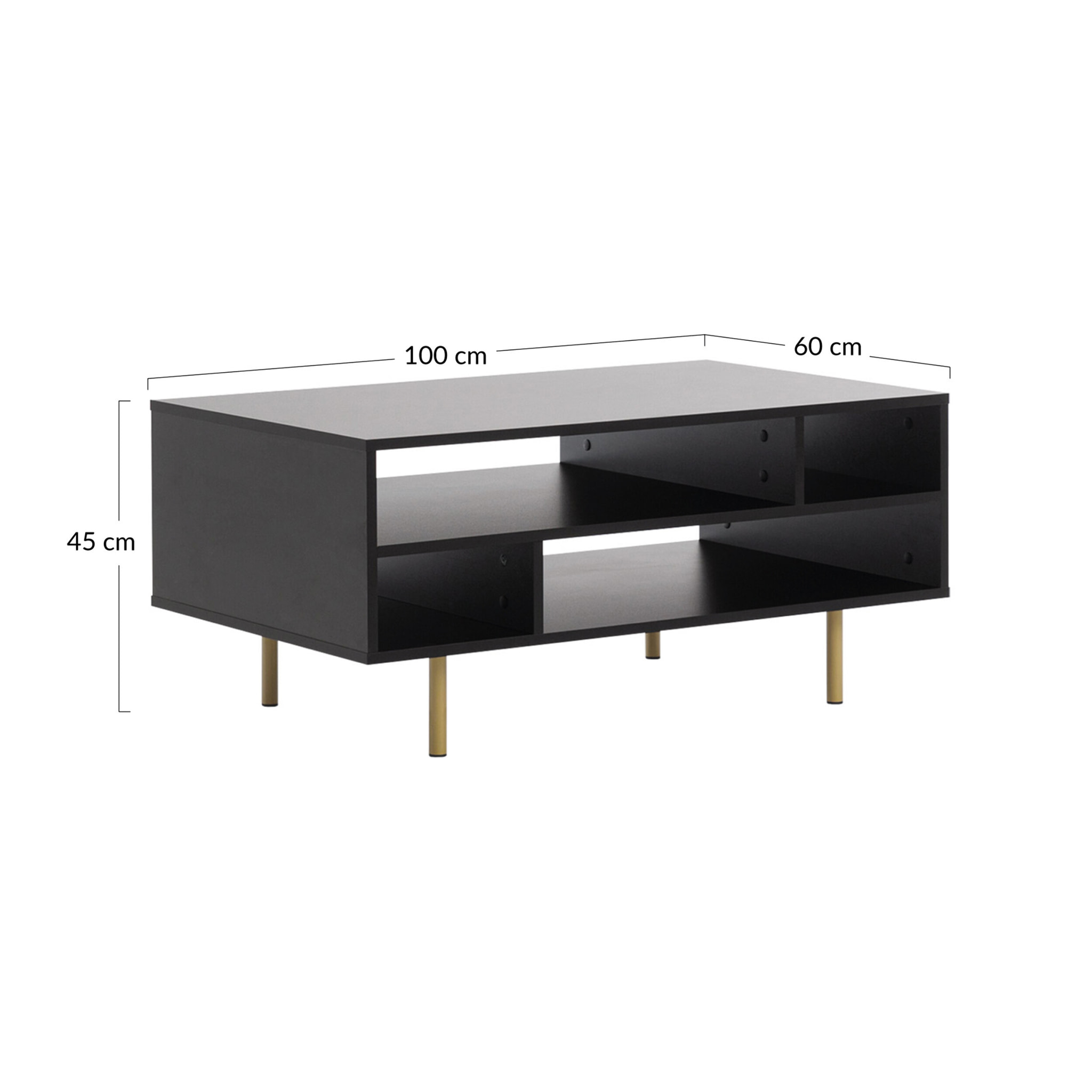 Monica - table basse - noir - 5 niches - 100 cm - Noir