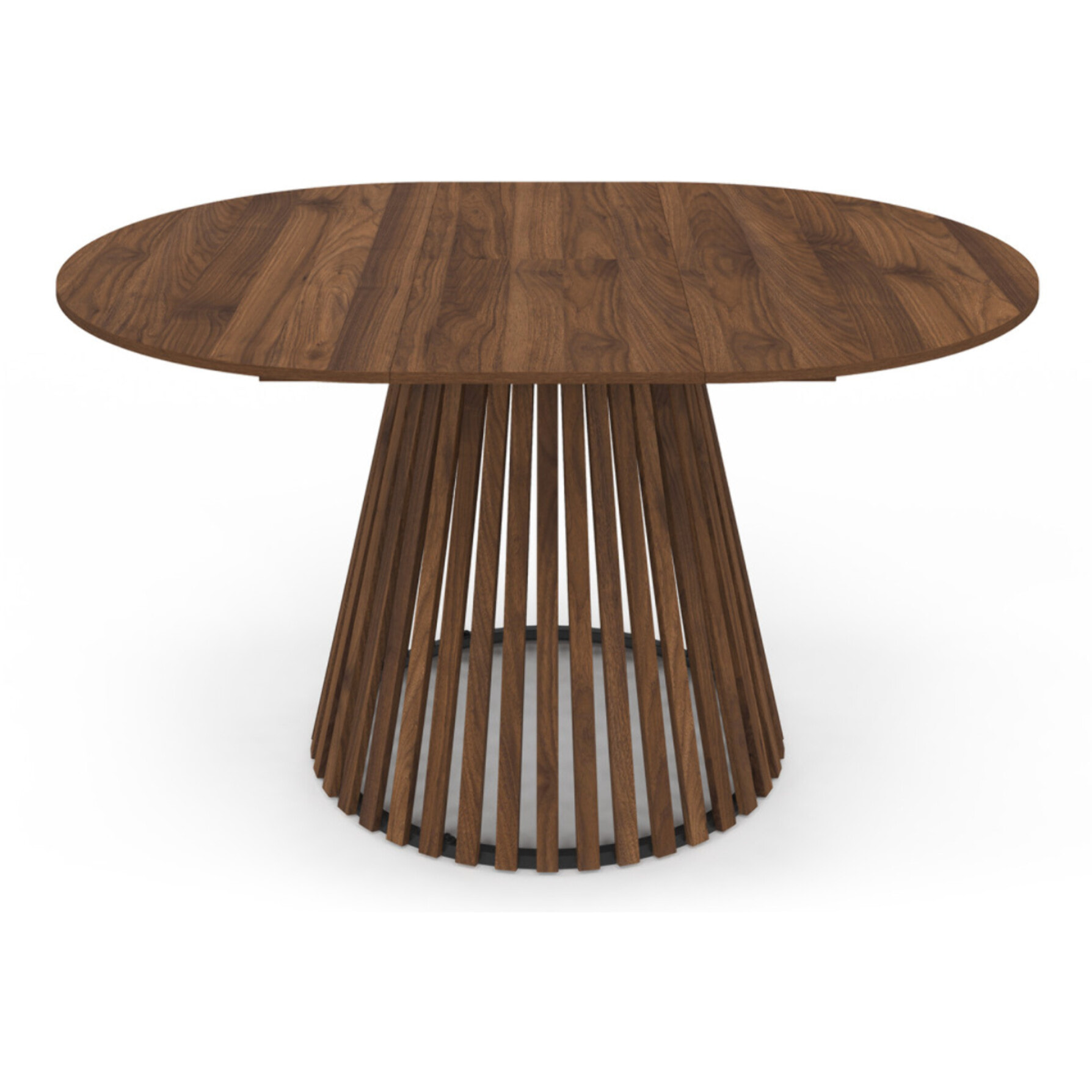Table à manger ronde extensible Camélia effet noyer et pied lattes Ø110-150cm
