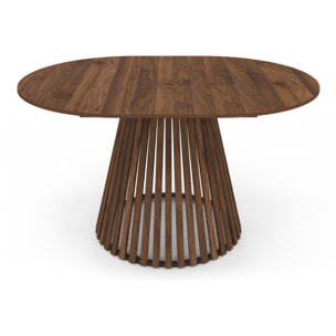 Table à manger ronde extensible Camélia effet noyer et pied lattes Ø110-150cm