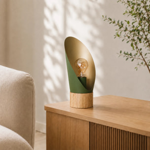 Lampe à poser en métal vert olive et bois H30 cm - Spoon