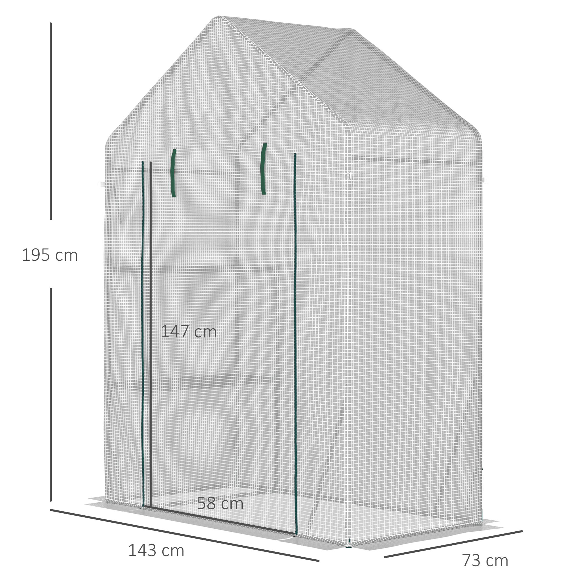 Outsunny Serra da Giardino per Esterni con 2 Scaffali, Porta Avvolgibile, 143x73x195cm, Bianco