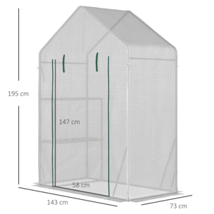 Outsunny Serra da Giardino per Esterni con 2 Scaffali, Porta Avvolgibile, 143x73x195cm, Bianco