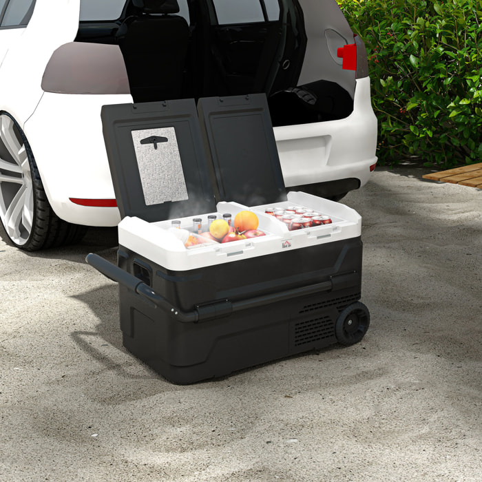 Nevera Compresor Port¨¢til 40L con Doble Zona Refrigerador de Coche -20¡æ-20¡æ 12 / 24V DC y 100-240V AC Nevera El¨¦ctrica con Luz LED y Asa Telesc¨®pica para Caravanas Viajes 80x47,5x46,6 cm Negro