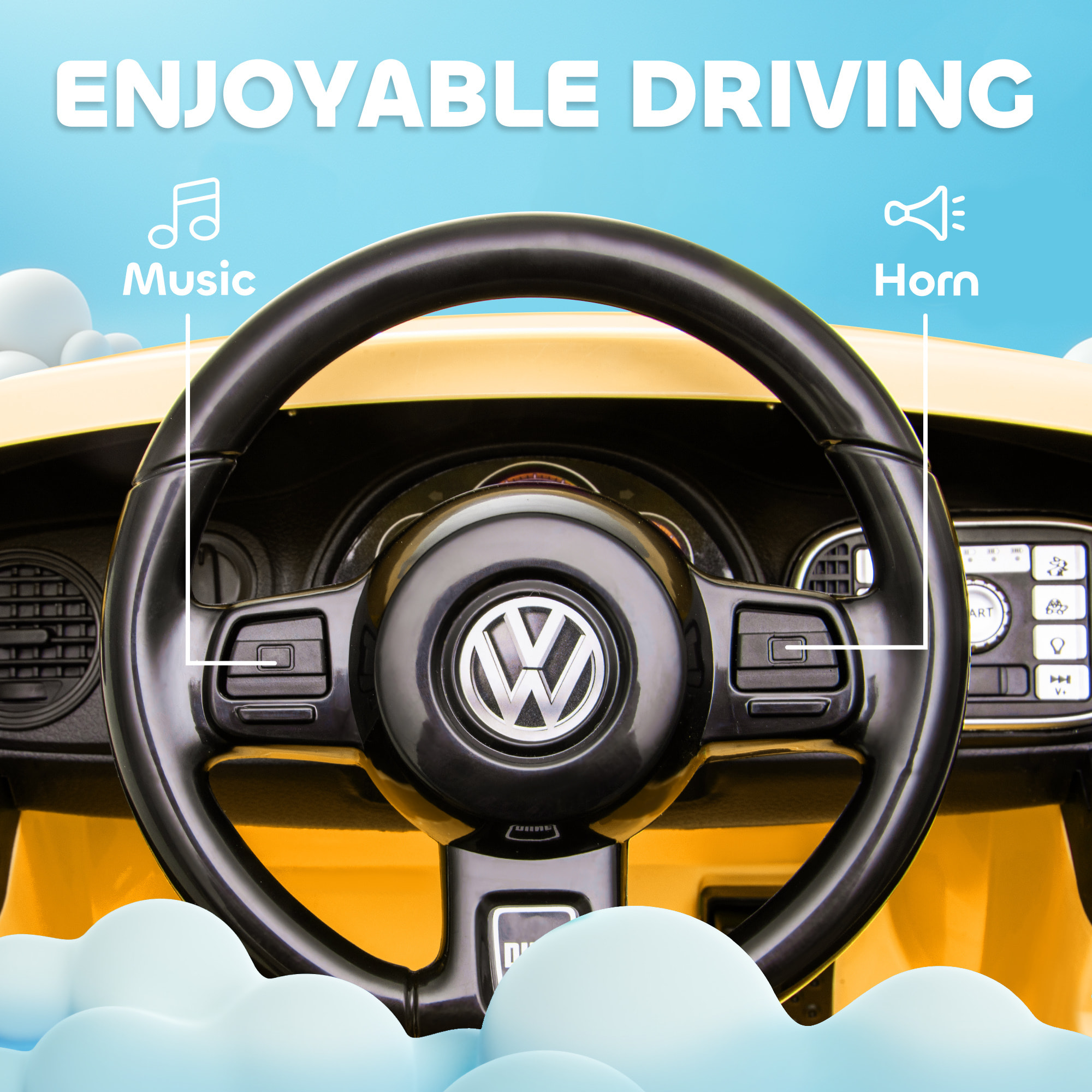 Coche Eléctrico para Niños de +3 Años Volkswagen Beetle Carro Eléctrico Infantil con Batería 12V Mando a Distancia Faros Bocina y Música Amarillo