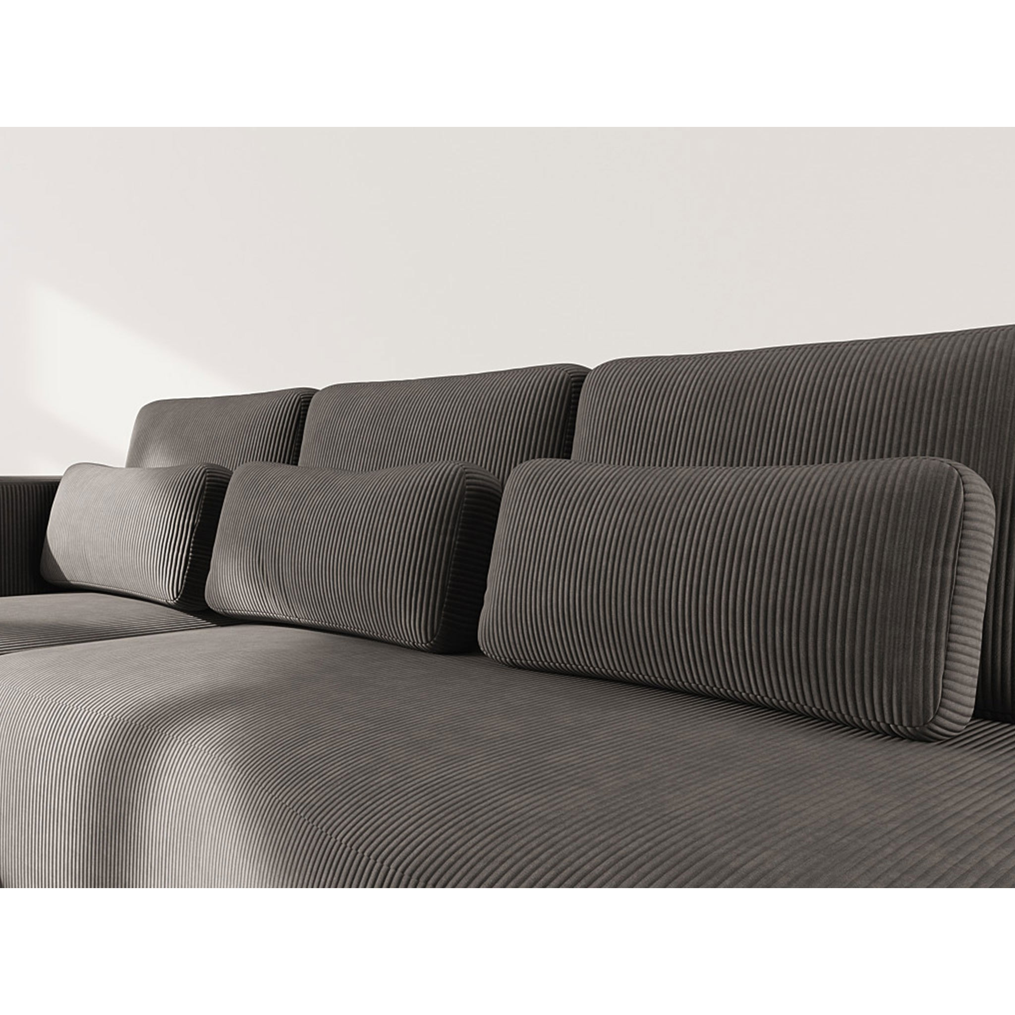 Mahina - canapé d'angle gauche 4 places convertible avec coffre en velours côtelé - Gris foncé