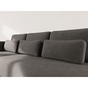 Mahina - canapé d'angle gauche 4 places convertible avec coffre en velours côtelé - Gris foncé