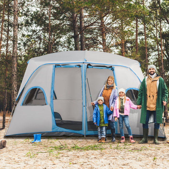 Tienda de Campaña Familiar para 4-8 Personas con 2 Dormitorios Tienda de Camping Grande con 2 Bolsillos y Ventanas con Malla Impermeable 400x275x210 cm Gris y Azul Claro