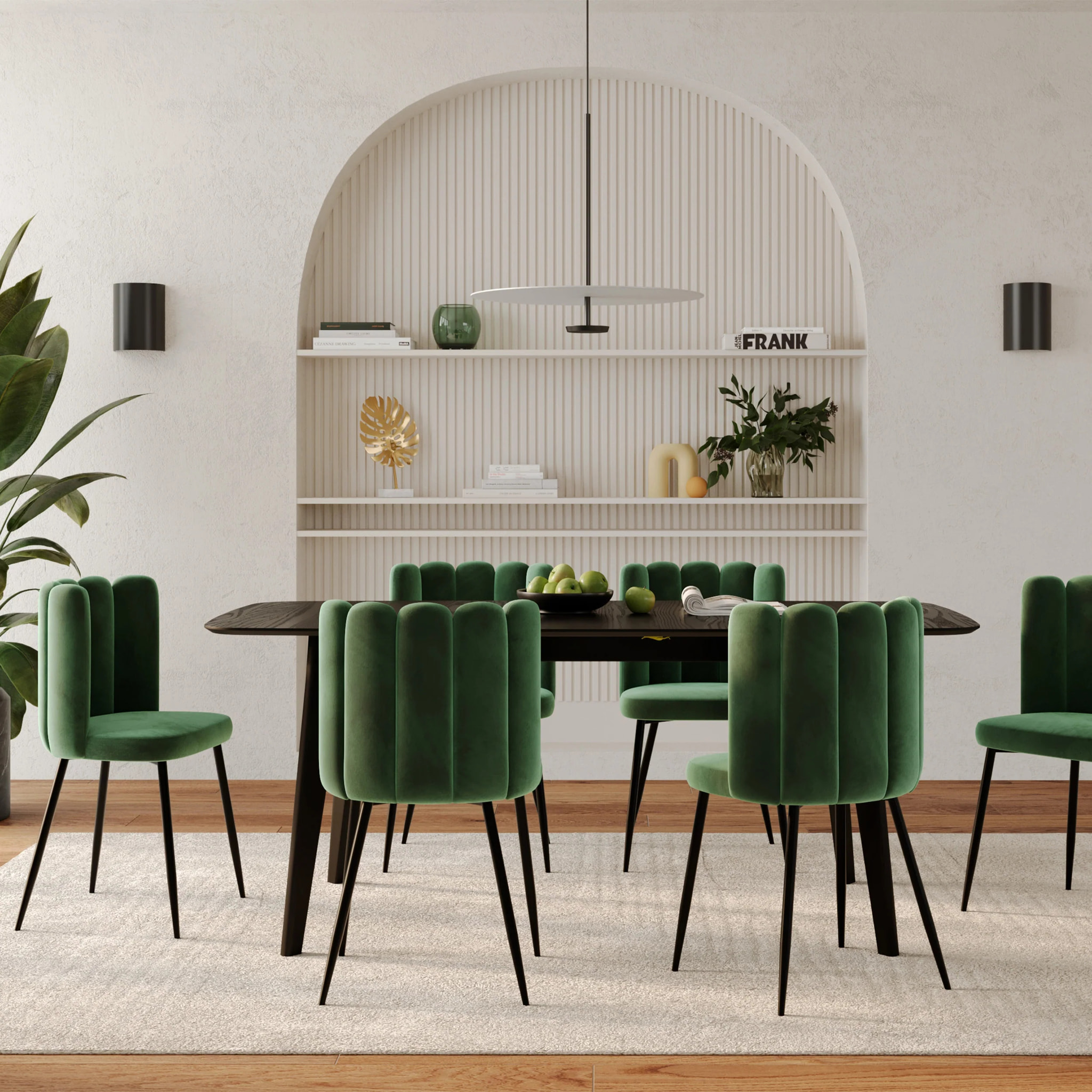 Lot de 2 chaises en velours vert et pieds en métal - Rosy