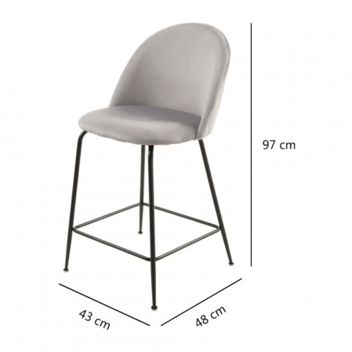 Lot de 2 chaises de bar en velours avec piètement en métal noir - CLEA