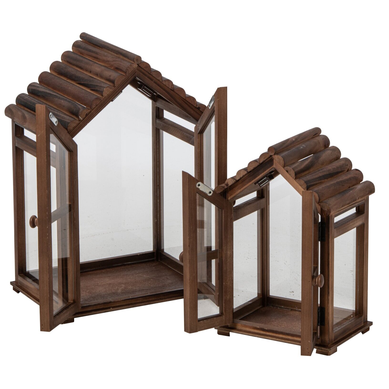 J-Line Set de 2 lanternes - bois de sapin - marron