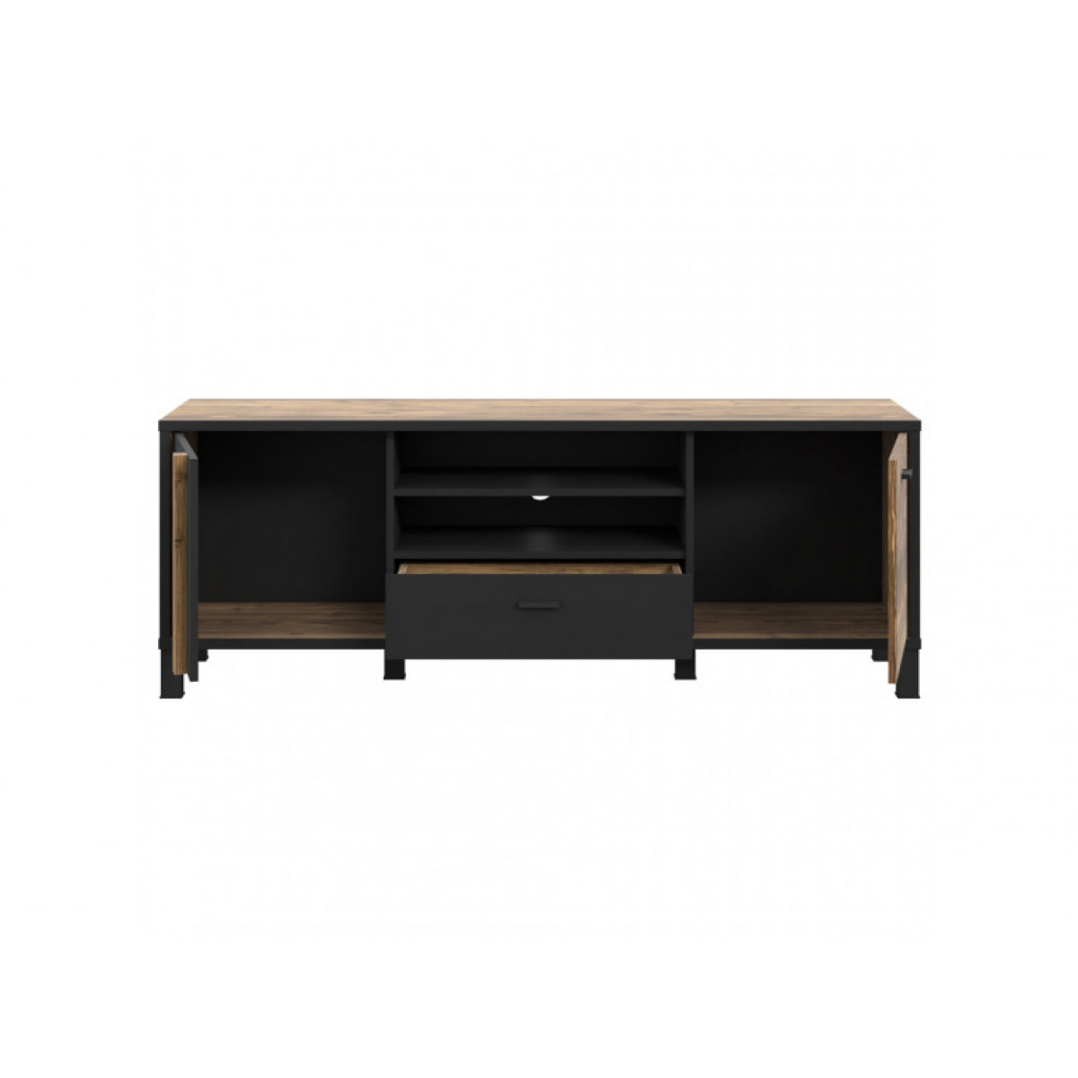 Meuble TV en bois effet chêne et noir L155cm - YAL