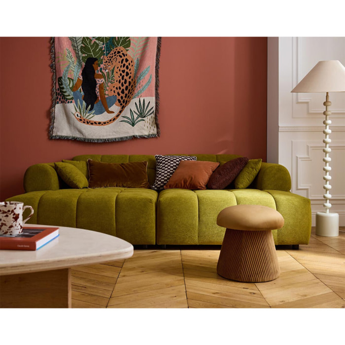 Ray - canapé droit 4 places avec double méridienne - assise profonde - en tissu texturé - Vert