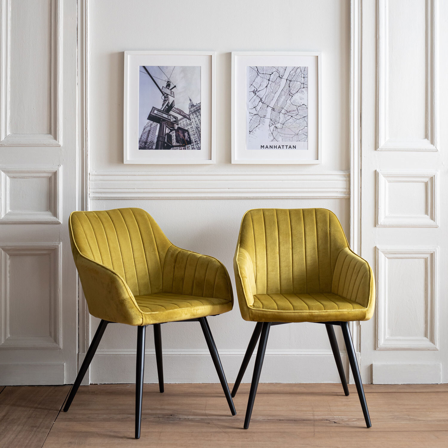 Lot de 2 chaises en velours BERTILLE moutarde