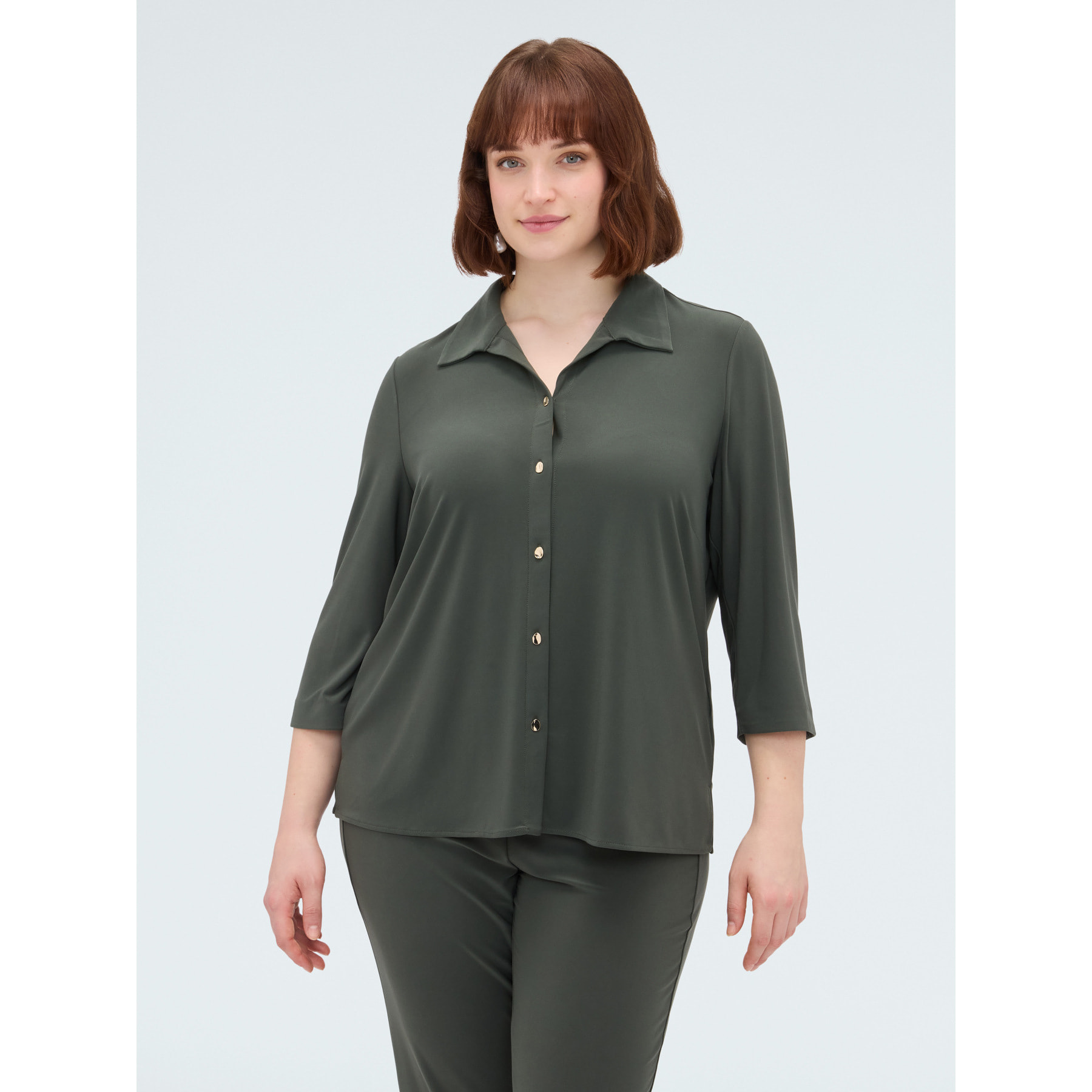 Fiorella Rubino - Camicia in jersey con colletto - Verde militare