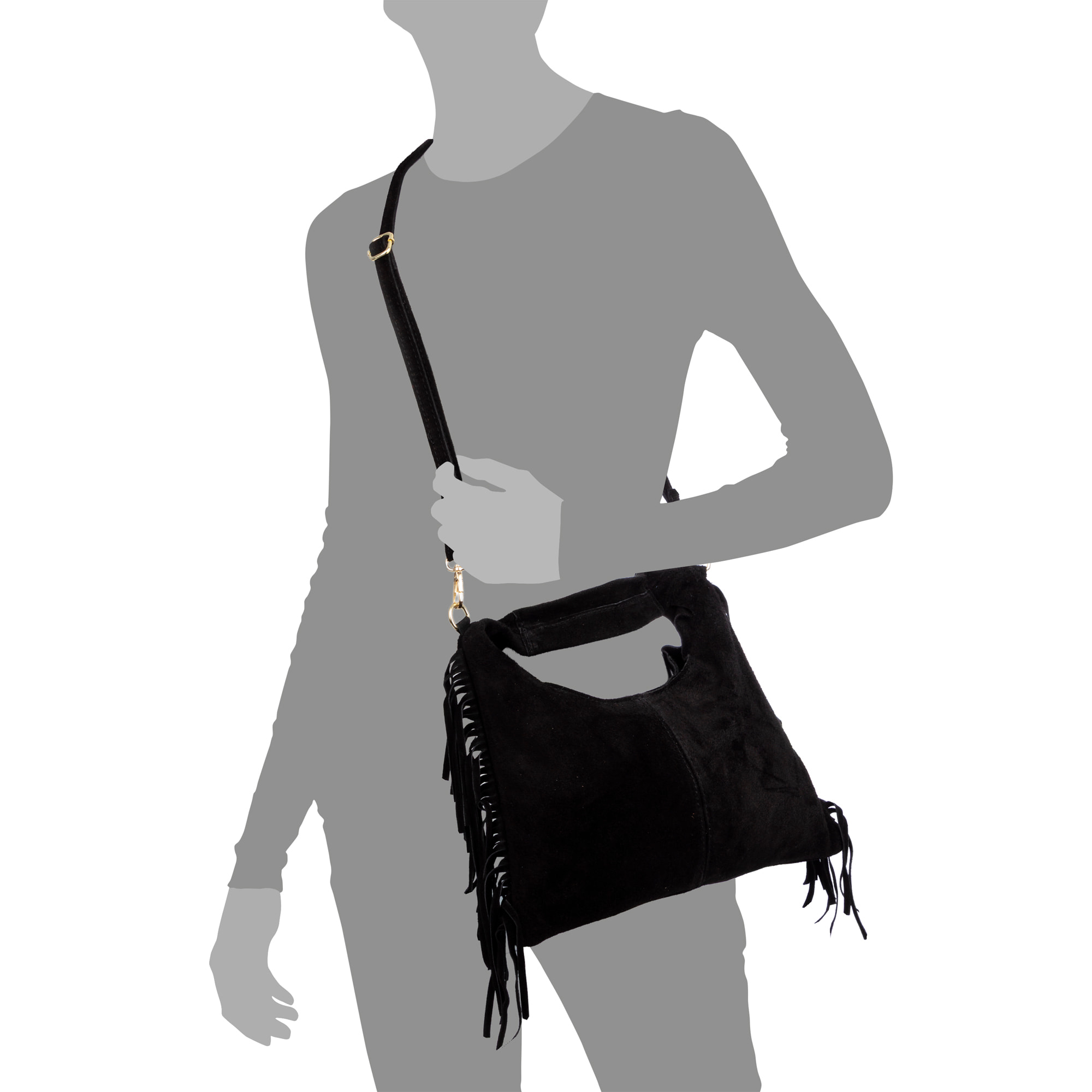 Barisciano bolso de hombro de mujer. Piel auténtica Gamuza, con flecos.