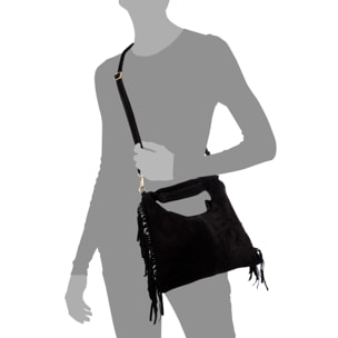 Barisciano bolso de hombro de mujer. Piel auténtica Gamuza, con flecos.