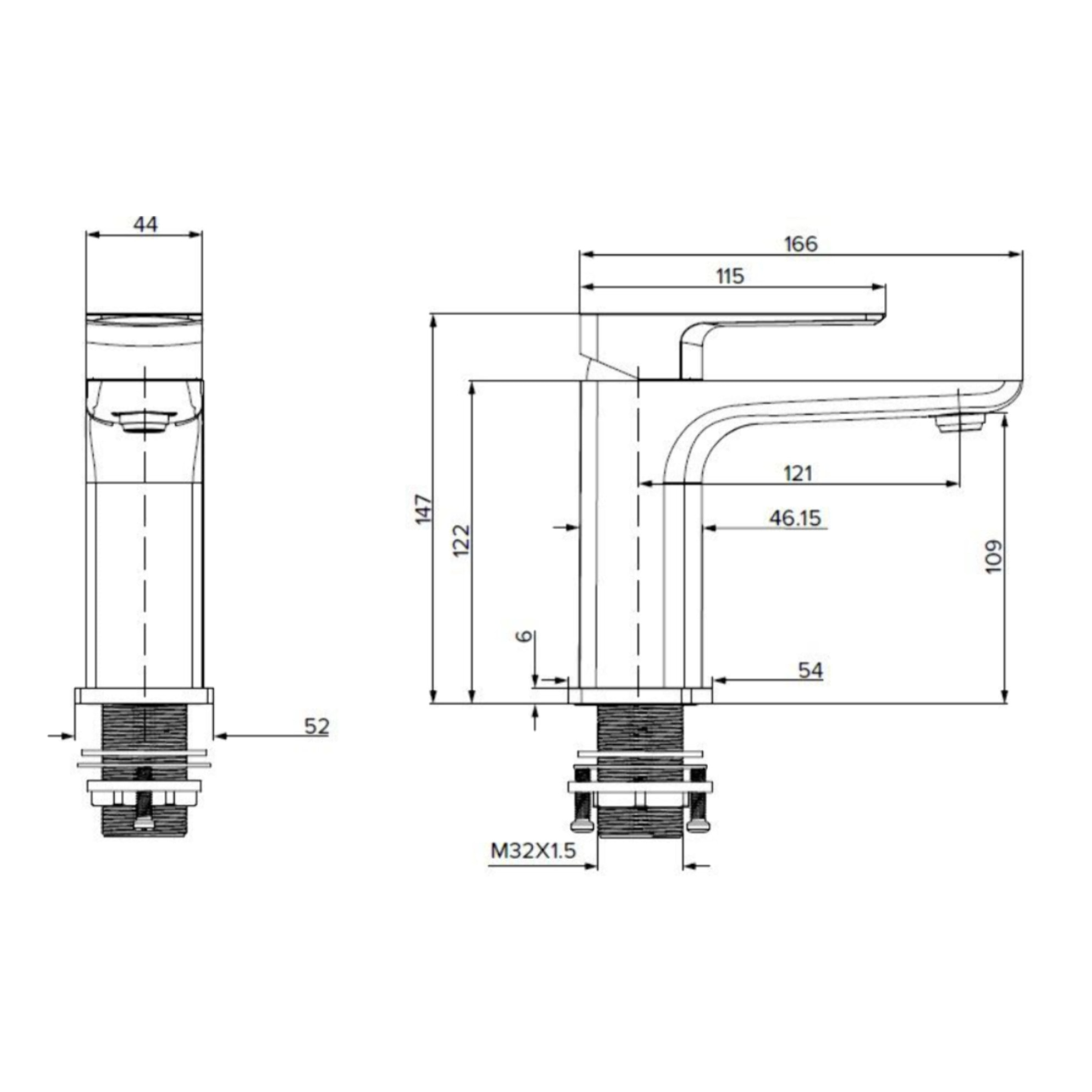 Brevis mitigeur de lavabo en laiton à levier, sans vidage, chrome brillant (SATBSBRE271)
