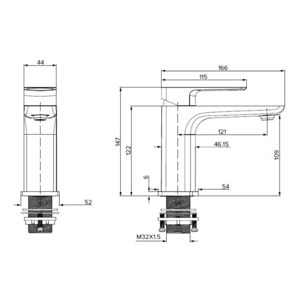 Brevis mitigeur de lavabo en laiton à levier, sans vidage, chrome brillant (SATBSBRE271)