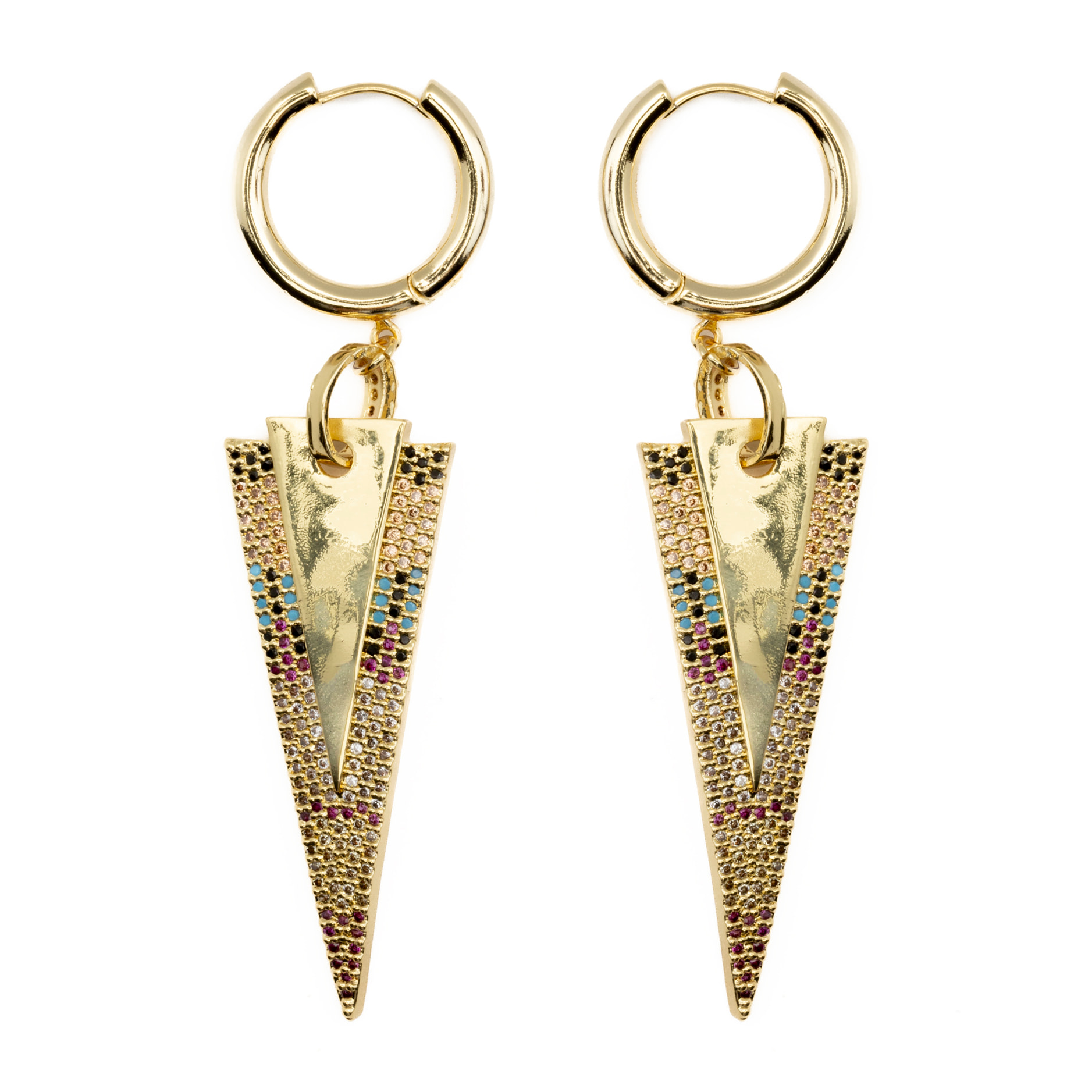 Pendientes con Circonita Multicolor acabado oro 18k