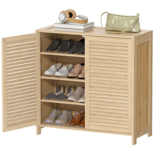 Meuble à chaussures 2 portes persiennes 3 étagères réglables bambou