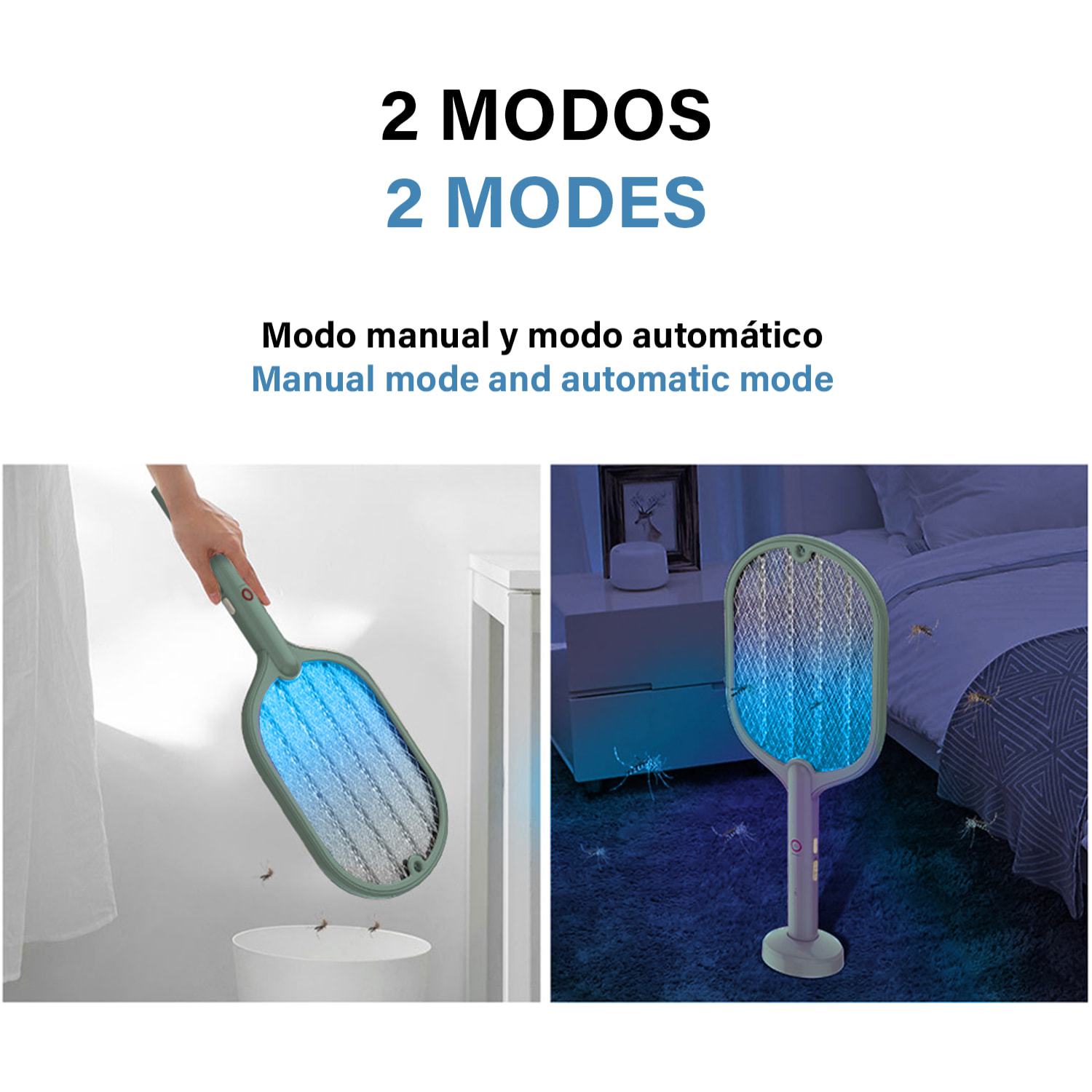 Racchetta elettrica WP-07 uccide zanzare, mosche e falene. Batteria al litio. Luce ultravioletta 360°.