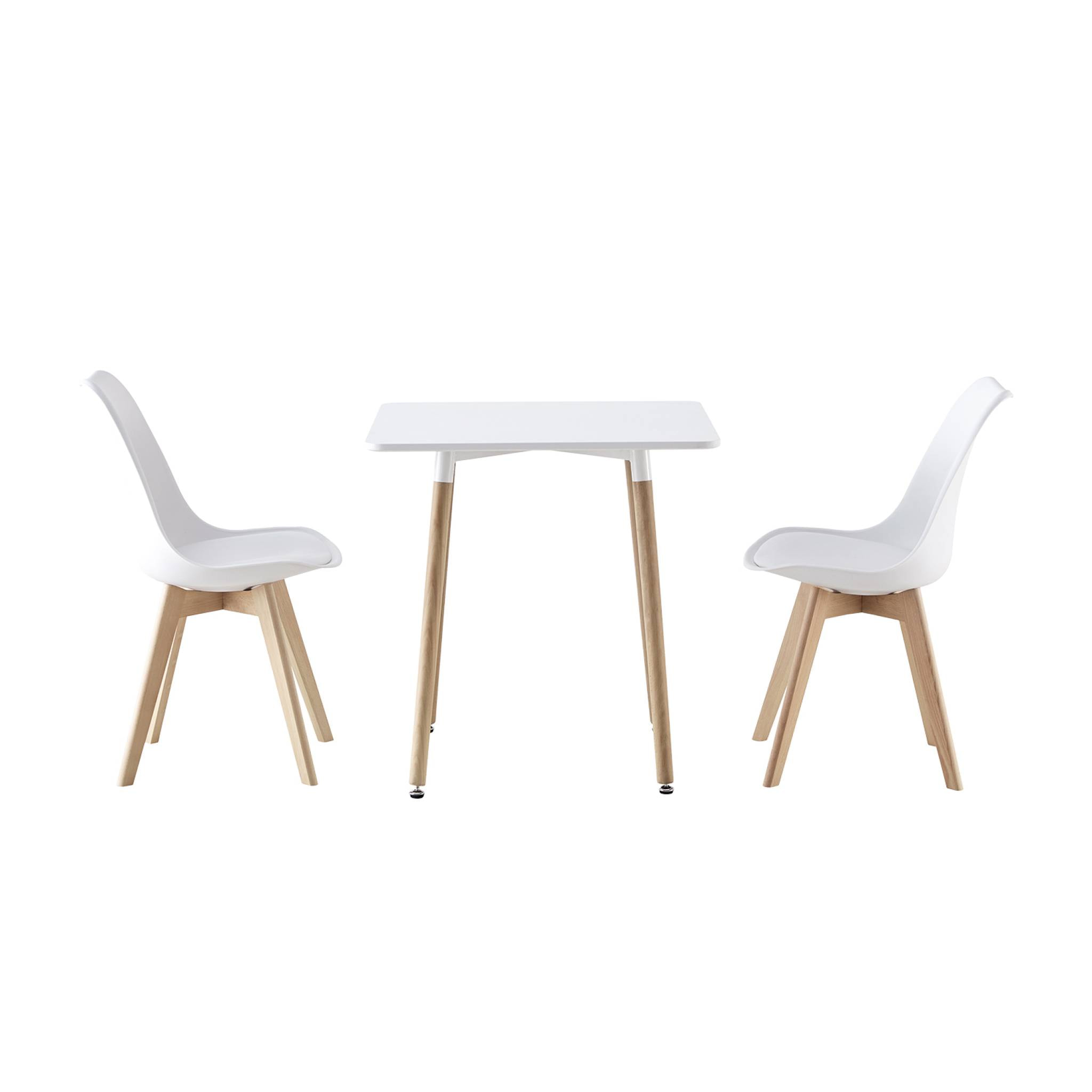 Table à manger carrée et 2 chaises blanches scandinaves - Hedvig