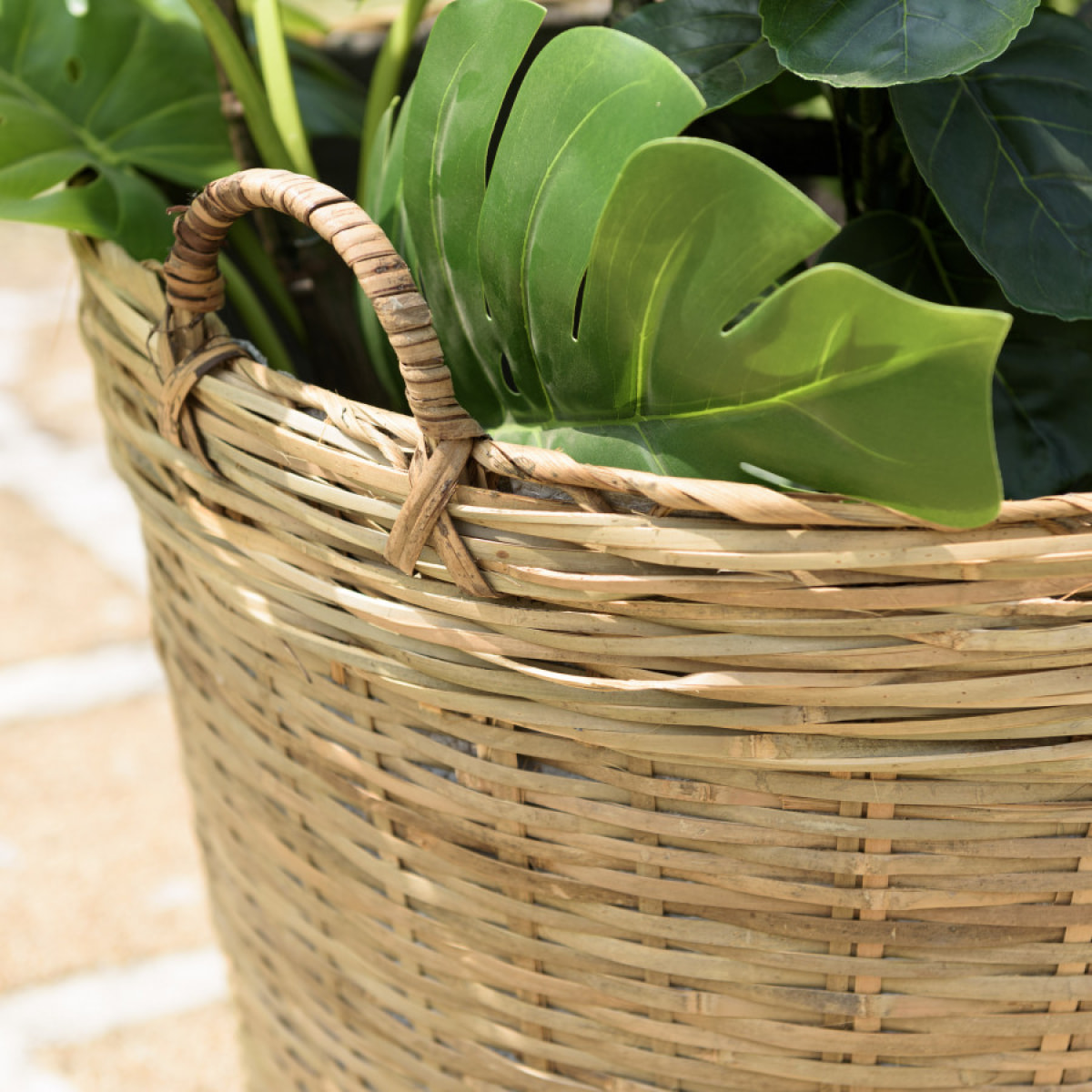 HANS - Pot de fleur rond 60x60cm en bambou naturel avec anses