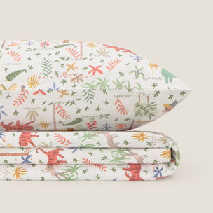 Sábana de algodón 180 hilos animales Selva color blanco 100% Algodón percal