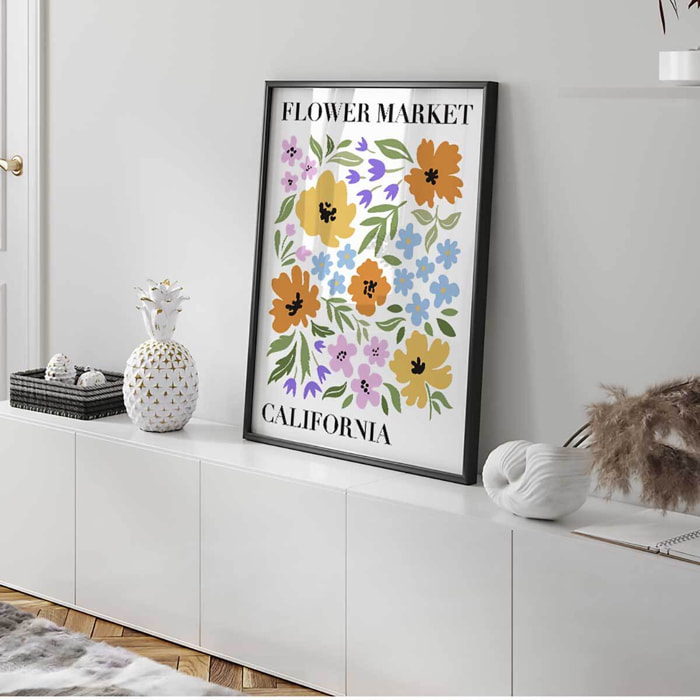 Affiche encadrée florale colorée style vintage Affiche + cadre en métal - Noir