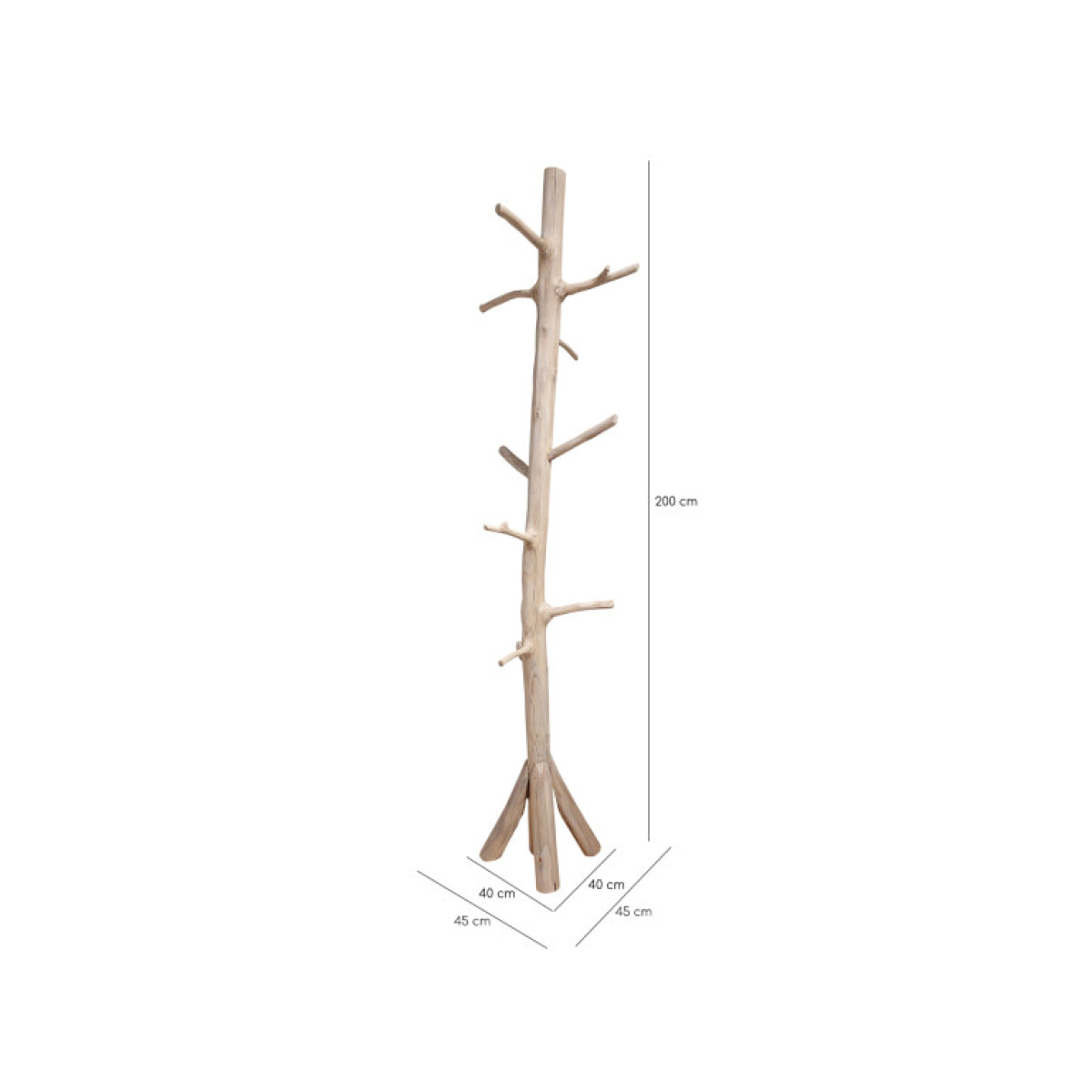 Porte manteau sur pied en bois de teck brut blanchi H.200cm - MISIO