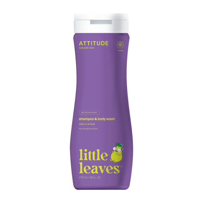 Gel y champú Little Leaves Vainilla y pera para niños, Attitude, 473 ml