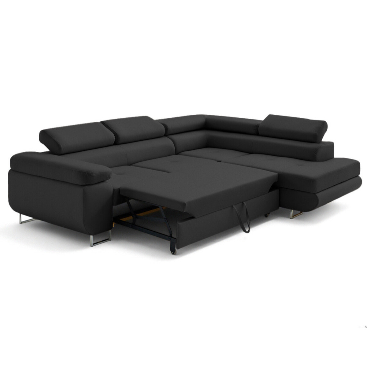 Zaria - canapé d'angle droit 5 places convertible avec coffre et têtières en simili - Gris Anthracite
