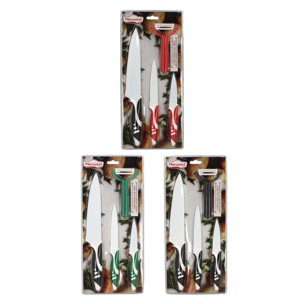 Lot de 3 couteaux et éplucheurs en inox revêtement céramique