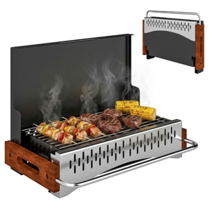 Barbacoa de Carbón Plegable, Barbacoa Portátil, 50,5x34x33 cm, con Bandeja de Carbón Extraíble, para Camping, Picnic, Fiesta en Jardín, Negro