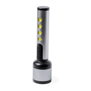 Torcia Eterial in alluminio. Potente e ricaricabile con 1 LED frontale e 4 luci COB, 3 modalità di illuminazione e batteria da 1200 mAh.