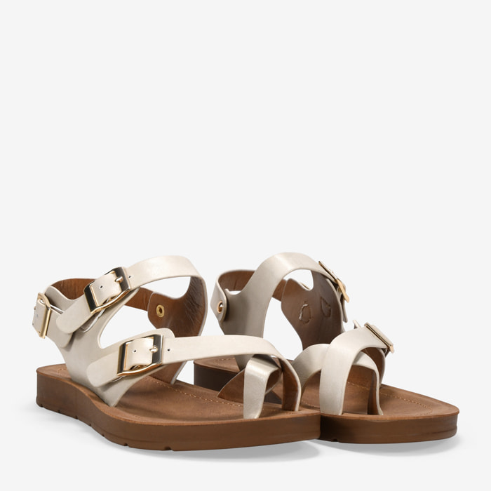 Sandalias de dedo beige con hebillas