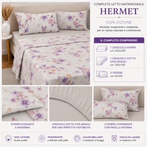 HERMET Completo Letto Matrimoniale Ginevra Avorio 100% Cotone 240x290 cm