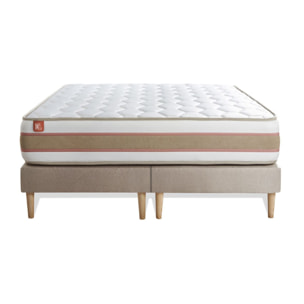 Ensemble Matelas Le Délicat - 26cm - Ressorts ensachés et mémoire de forme - Technologie hybride, fabrication responsable. - Sommier Tapissier Beige
