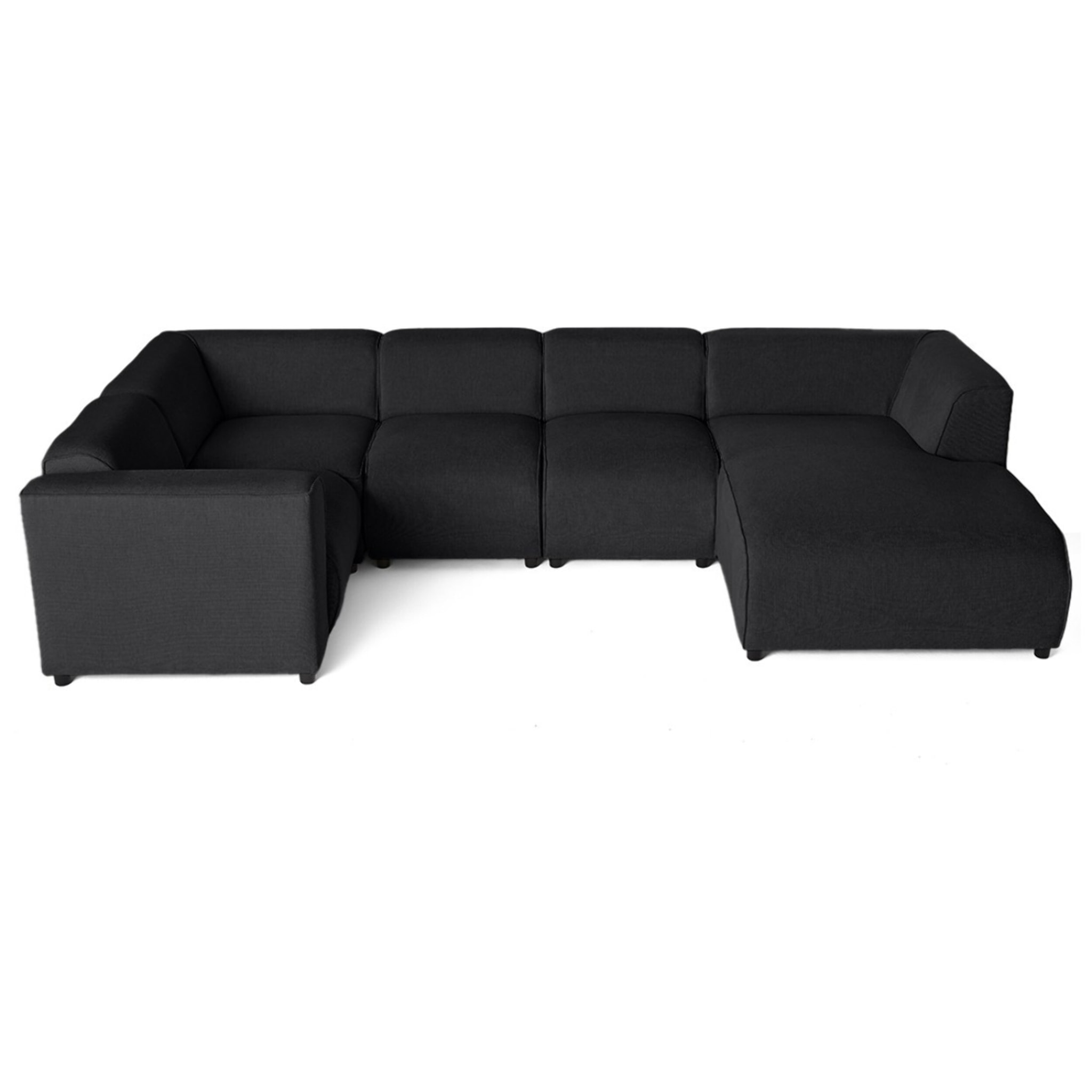 Suaro - Canapé modulable panoramique d'angle gauche 7 places en tissu texturé - Noir