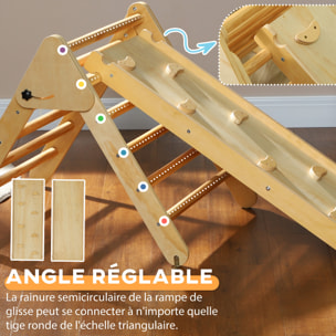 Ensemble d'escalade en bois 3 en 1 - triangle Pikler, toboggan, rampe - panneaux bois pin