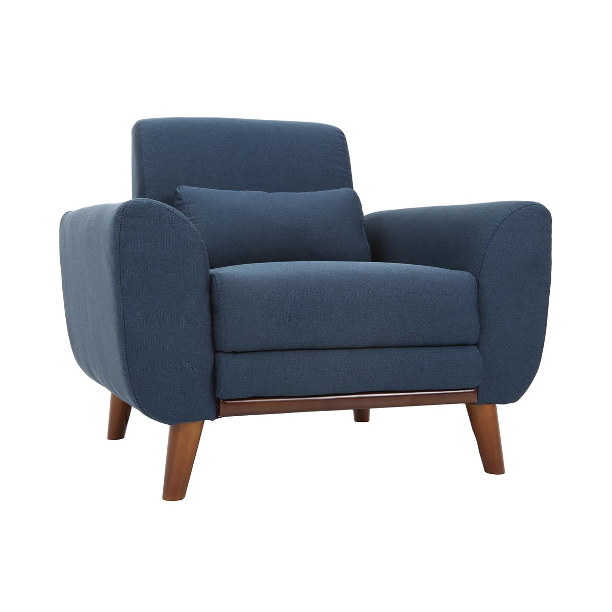 Fauteuil en tissu bleu foncé et bois foncé EKTOR