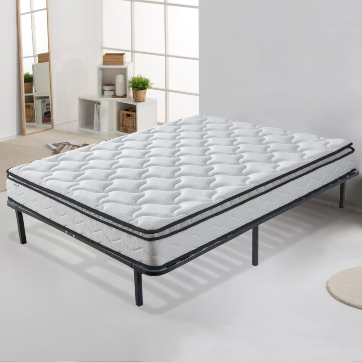 Ensemble sommier cadre métallique & Matelas | Mémoire de forme avec surmatelas intégré | lattes réglables flexibles | Robustesse et confort
