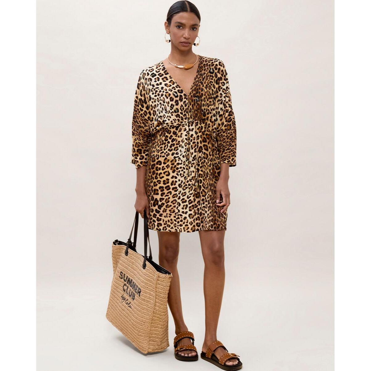Abito corto con maniche larghe, stampa animalier