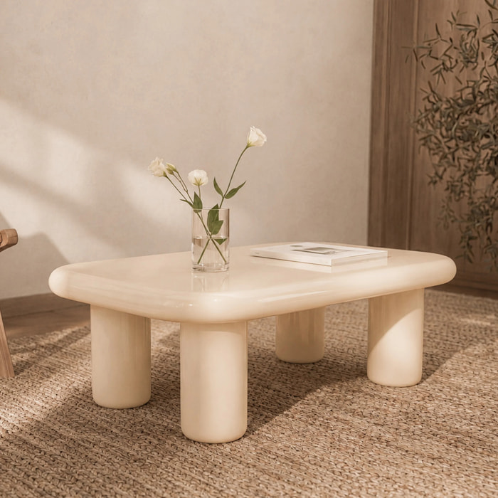 Table basse rectangulaire laquée blanche en MDF - Lolly