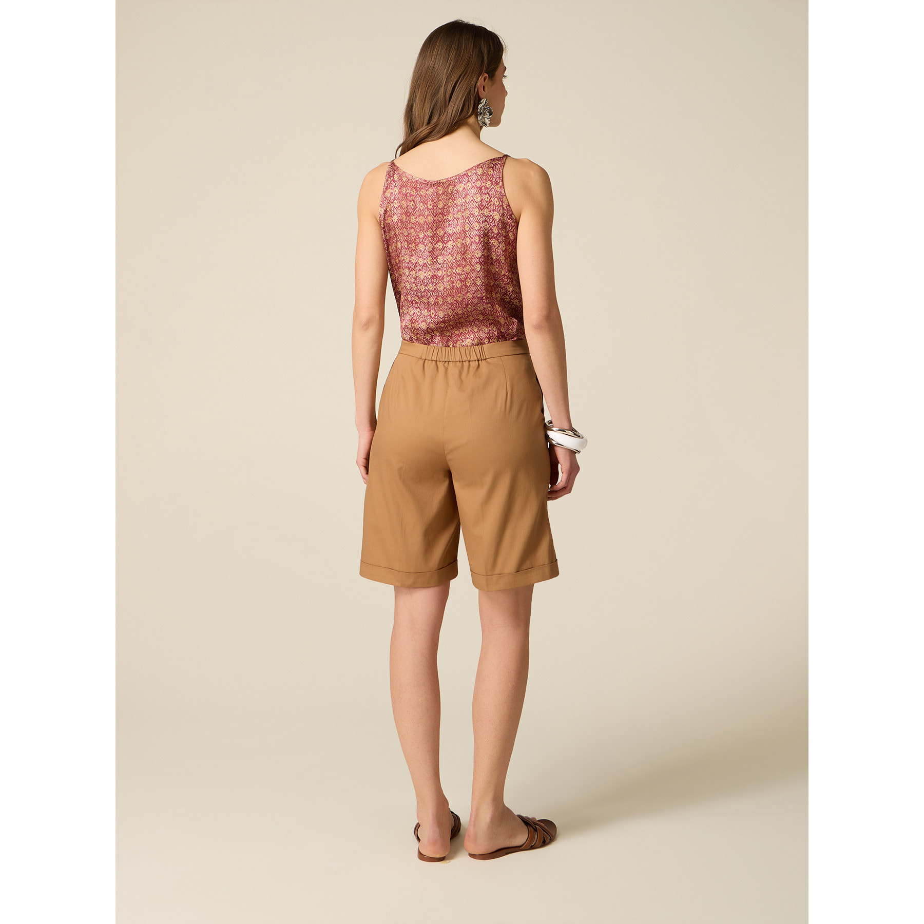 Oltre - Bermuda misto cotone con risvolto - Beige