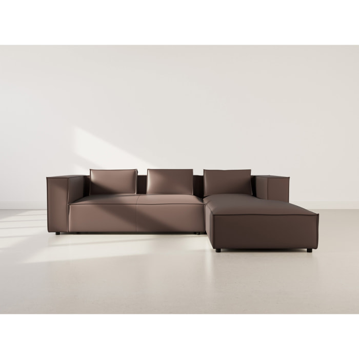 Stella - canapé d'angle droit 4 places en simili - Marron