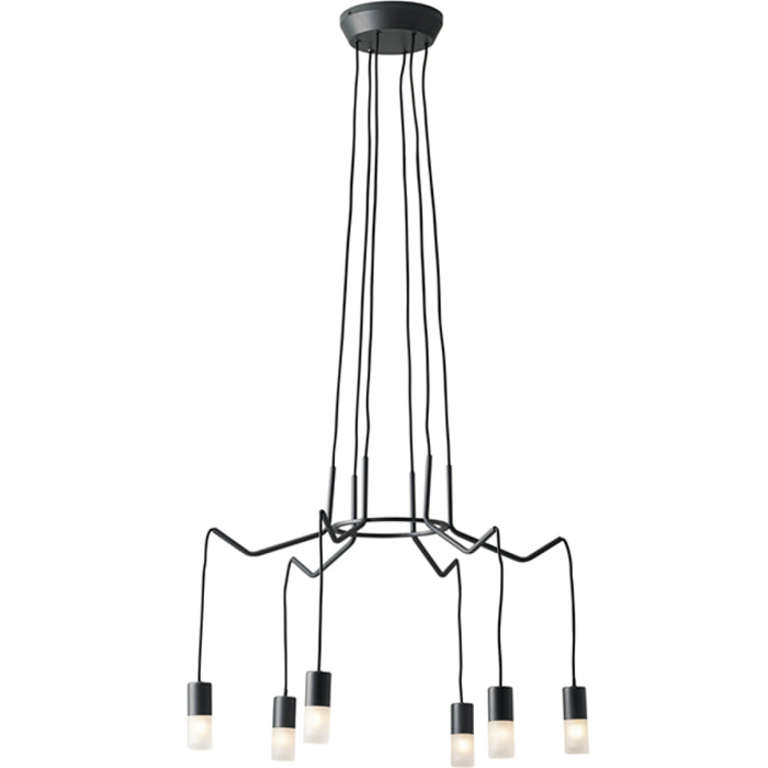 Lampadario a sospensione SPIDER antracite in metallo con diffusori in acrilico (6xG9)