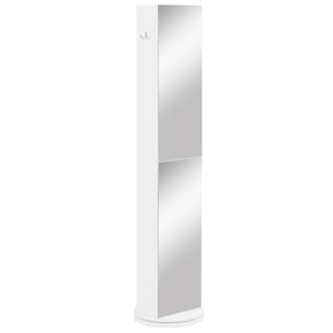 Meuble colonne de salle de bain pivotant avec miroir - 6 étagères - 36L x 36l x 171H cm - blanc