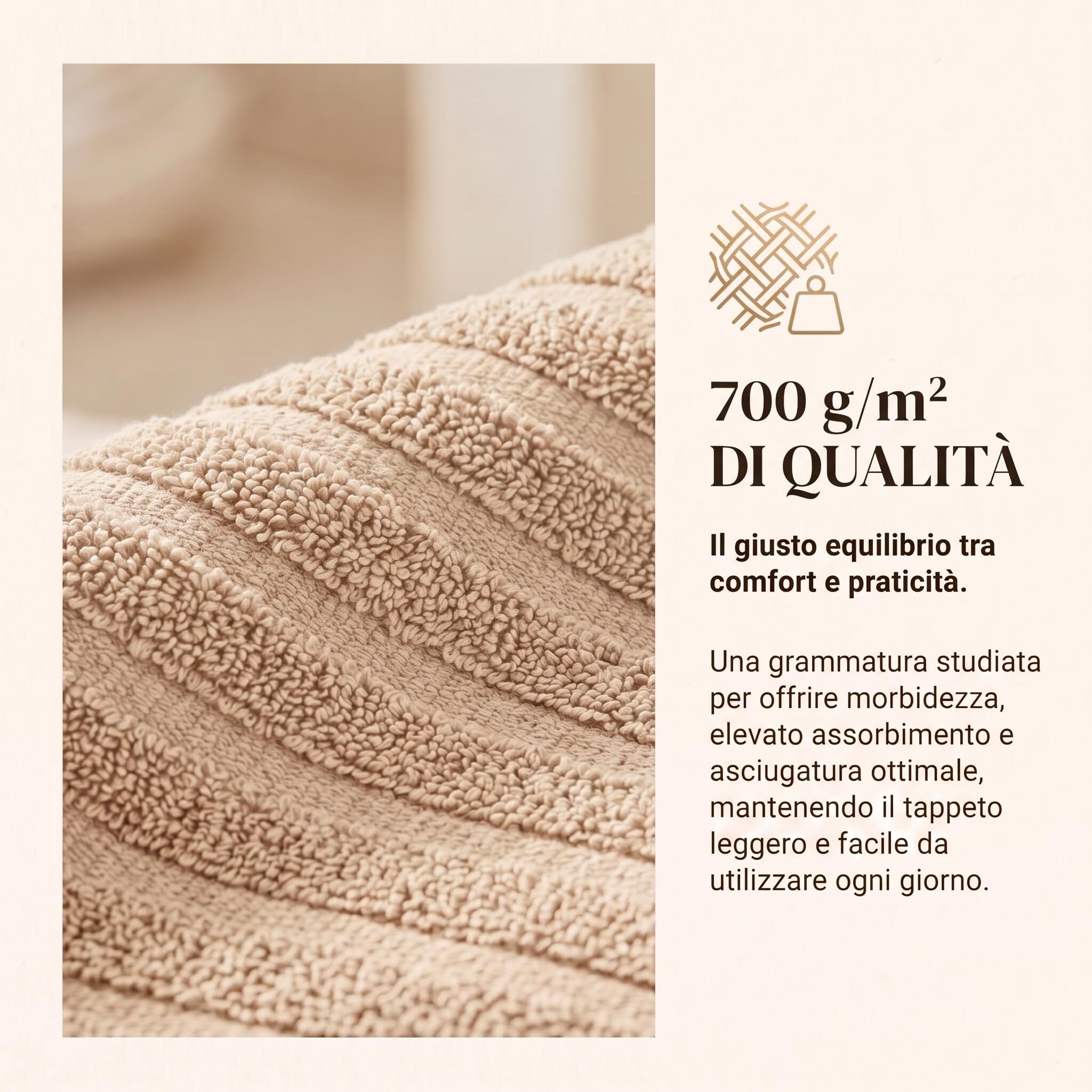 INTRECCI HOME Tappeto Bagno, in Puro Cotone 700 g, , Morbidezza Extra, Assorbenza Superiore, Elegante e Durevole